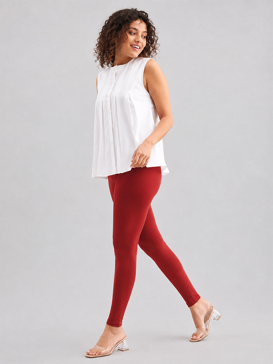 Ankle Length Leggings Dark Red