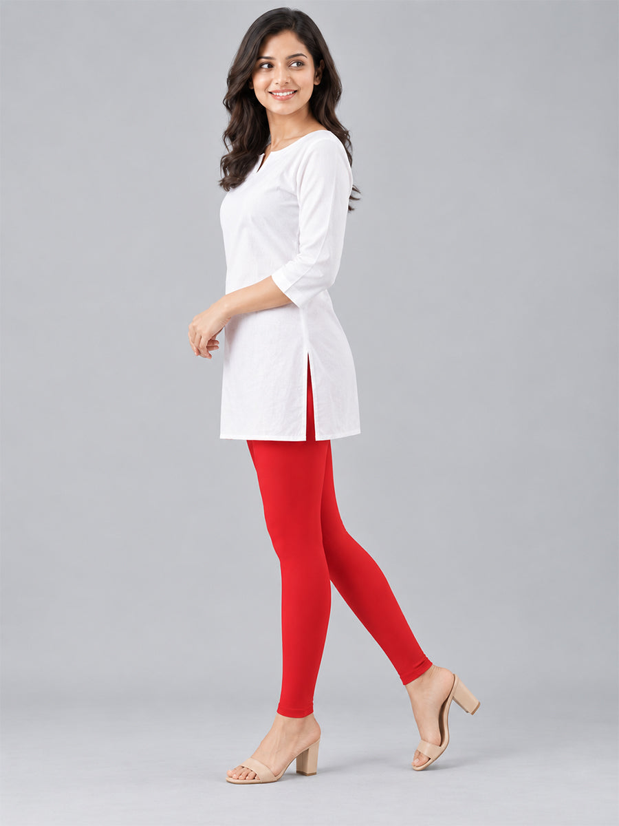 Shimmer Ankle Length Leggings Red