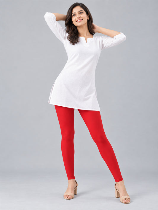 Shimmer Ankle Length Leggings Red