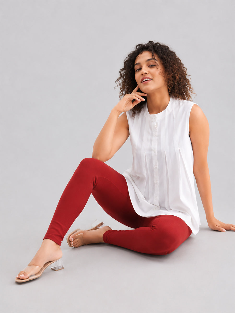 Ankle Length Leggings Dark Red