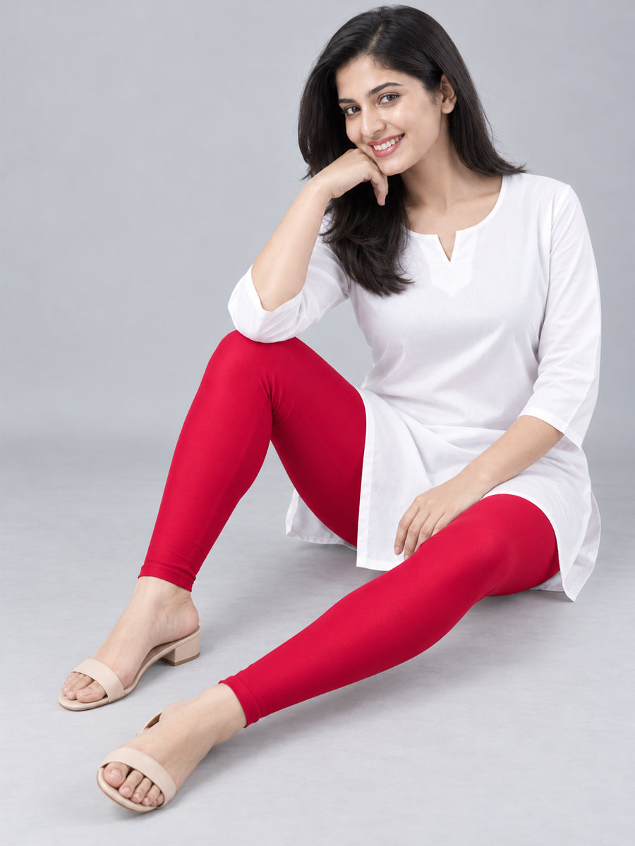 Shimmer Ankle Length Leggings Strawberry