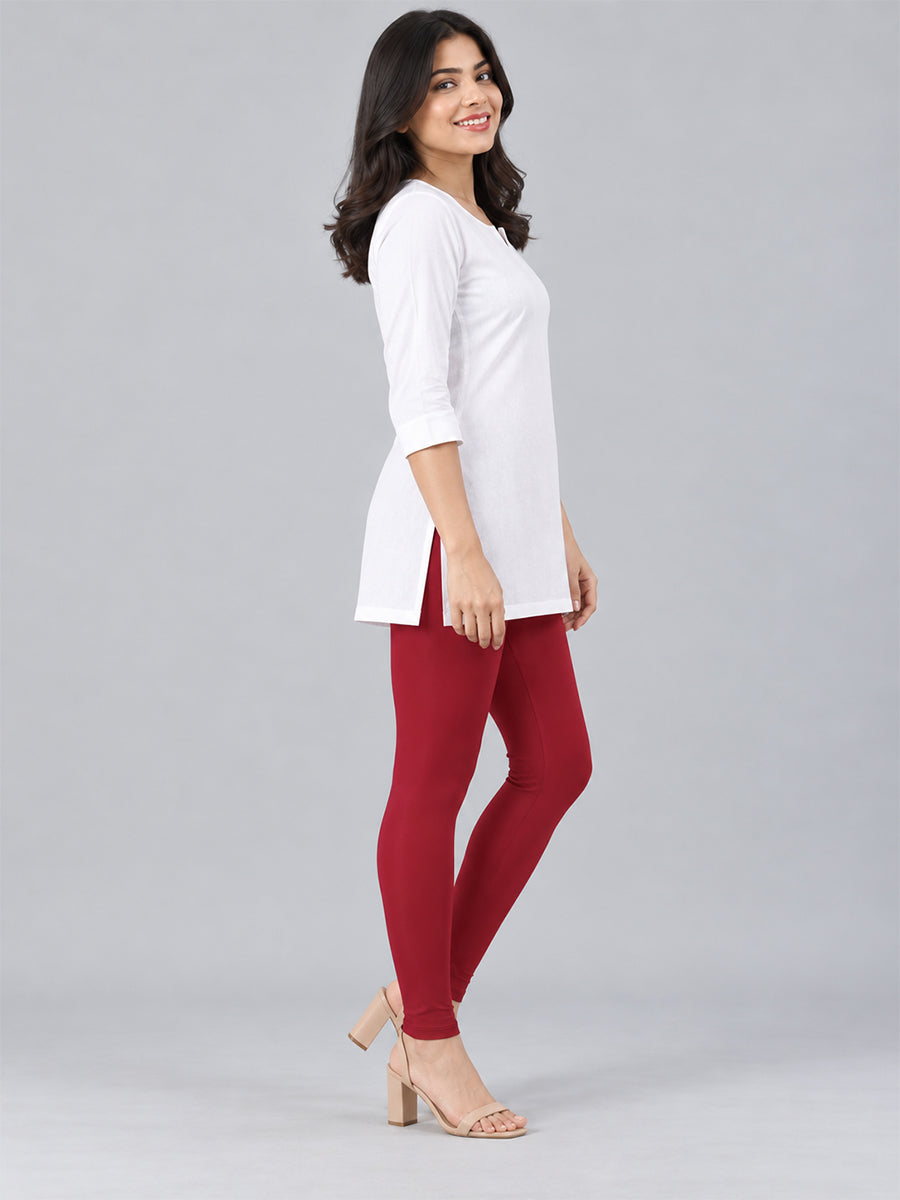 Shimmer Ankle Length Leggings Wine
