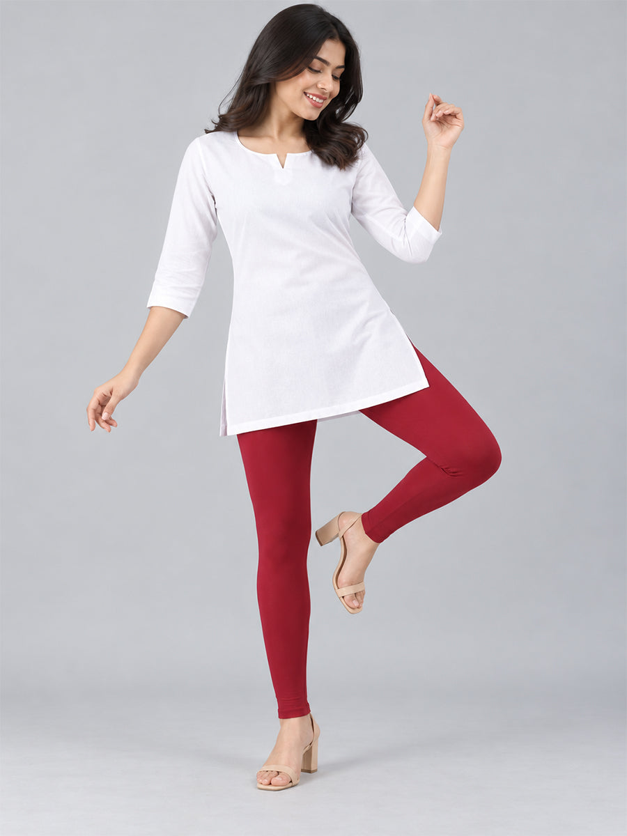 Shimmer Ankle Length Leggings Wine