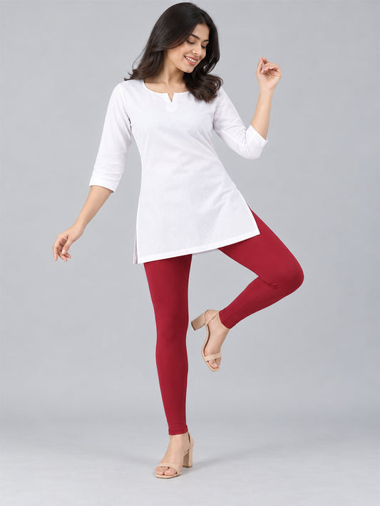 Shimmer Ankle Length Leggings Wine