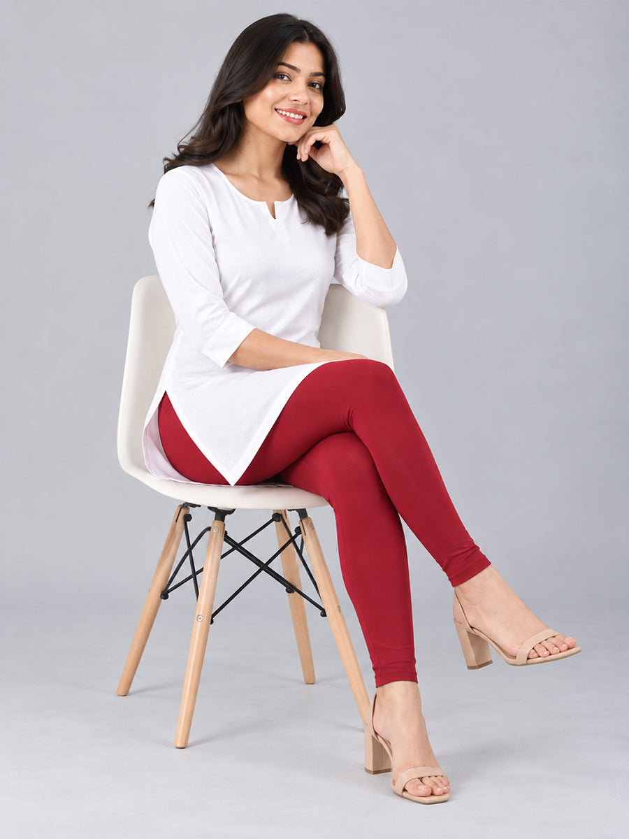 Shimmer Ankle Length Leggings Wine