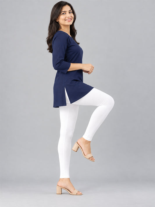 Shimmer Ankle Length Leggings White